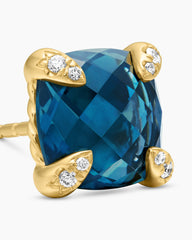 Chatelaine® Stud Earrings in 18K Yellow Gold with Hampton Blue Topaz and Diamonds, 8mm