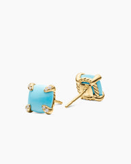 Chatelaine® Stud Earrings in 18K Yellow Gold with Turquoise and Diamonds, 8mm