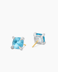 Chatelaine® Stud Earrings in Sterling Silver with Blue Topaz and Diamonds, 9mm