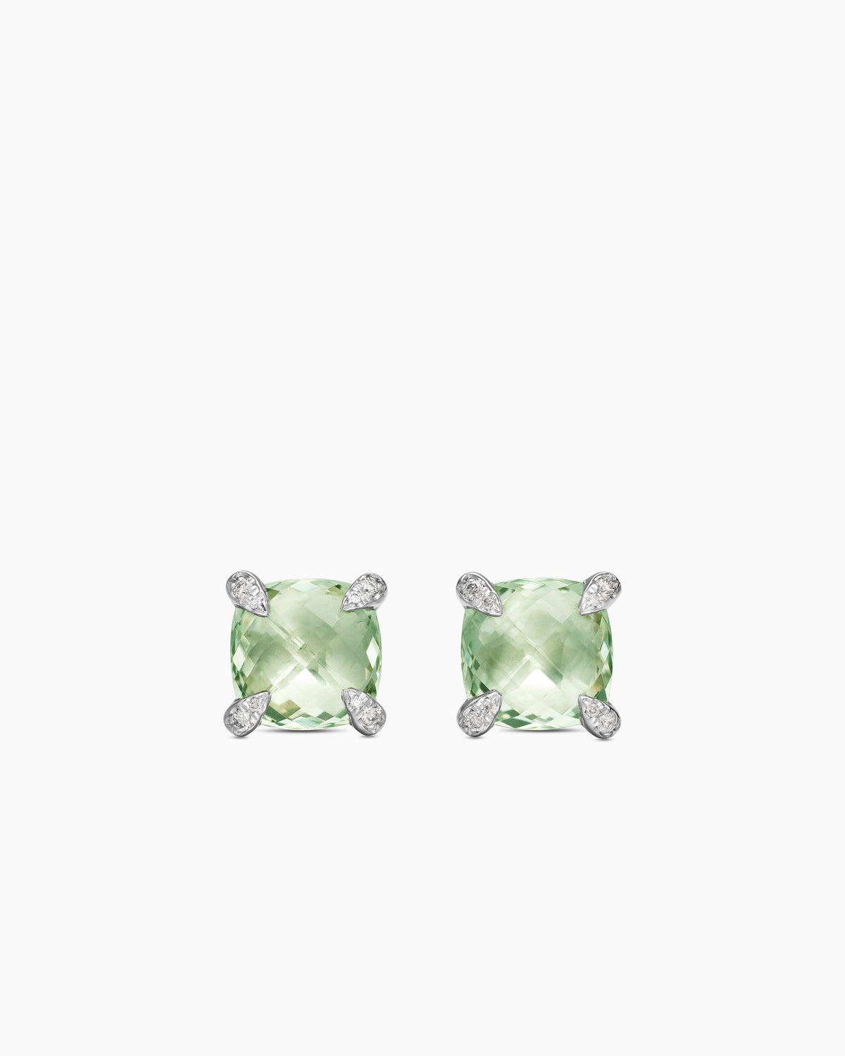 Chatelaine® Stud Earrings in Sterling Silver with Prasiolite and Diamonds, 9mm