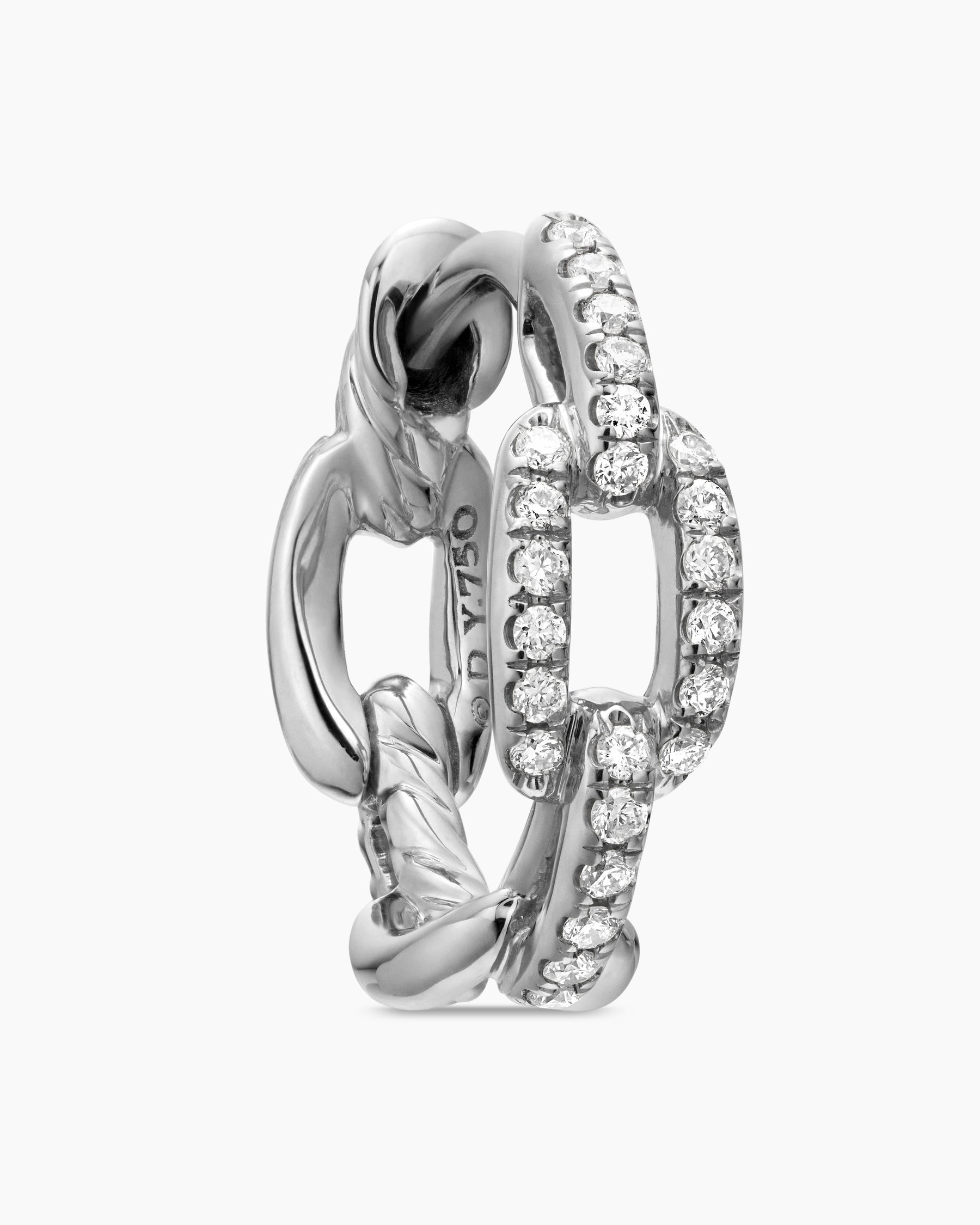 Stax Chain Link Huggie Hoop Earrings in 18K White Gold with Diamonds, 12.5mm