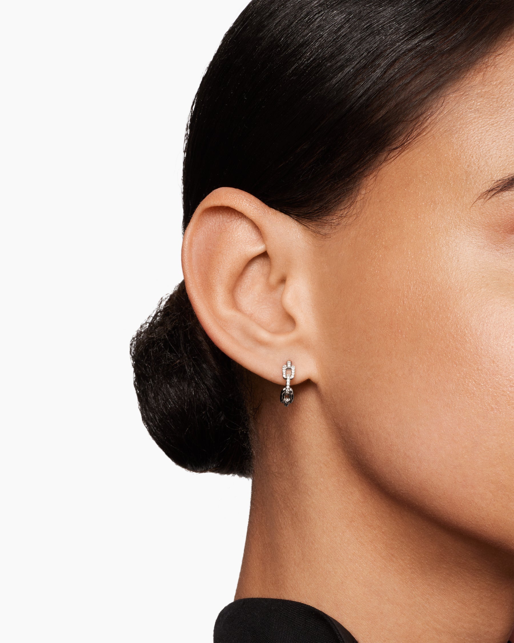 Stax Chain Link Huggie Hoop Earrings in 18K White Gold with Diamonds, 12.5mm