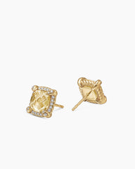 Chatelaine® Pavé Bezel Stud Earrings in 18K Yellow Gold with Champagne Citrine and Diamonds, 8mm