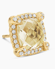 Chatelaine® Pavé Bezel Stud Earrings in 18K Yellow Gold with Champagne Citrine and Diamonds, 8mm