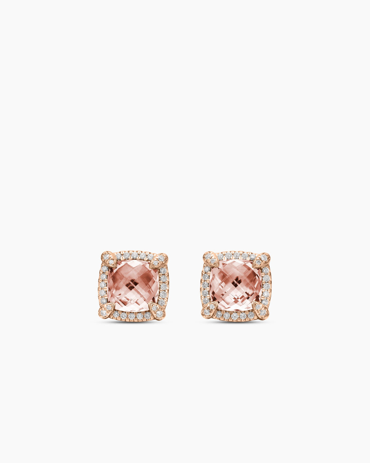 Chatelaine® Pavé Bezel Stud Earrings in 18K Rose Gold with Morganite and Diamonds, 8mm