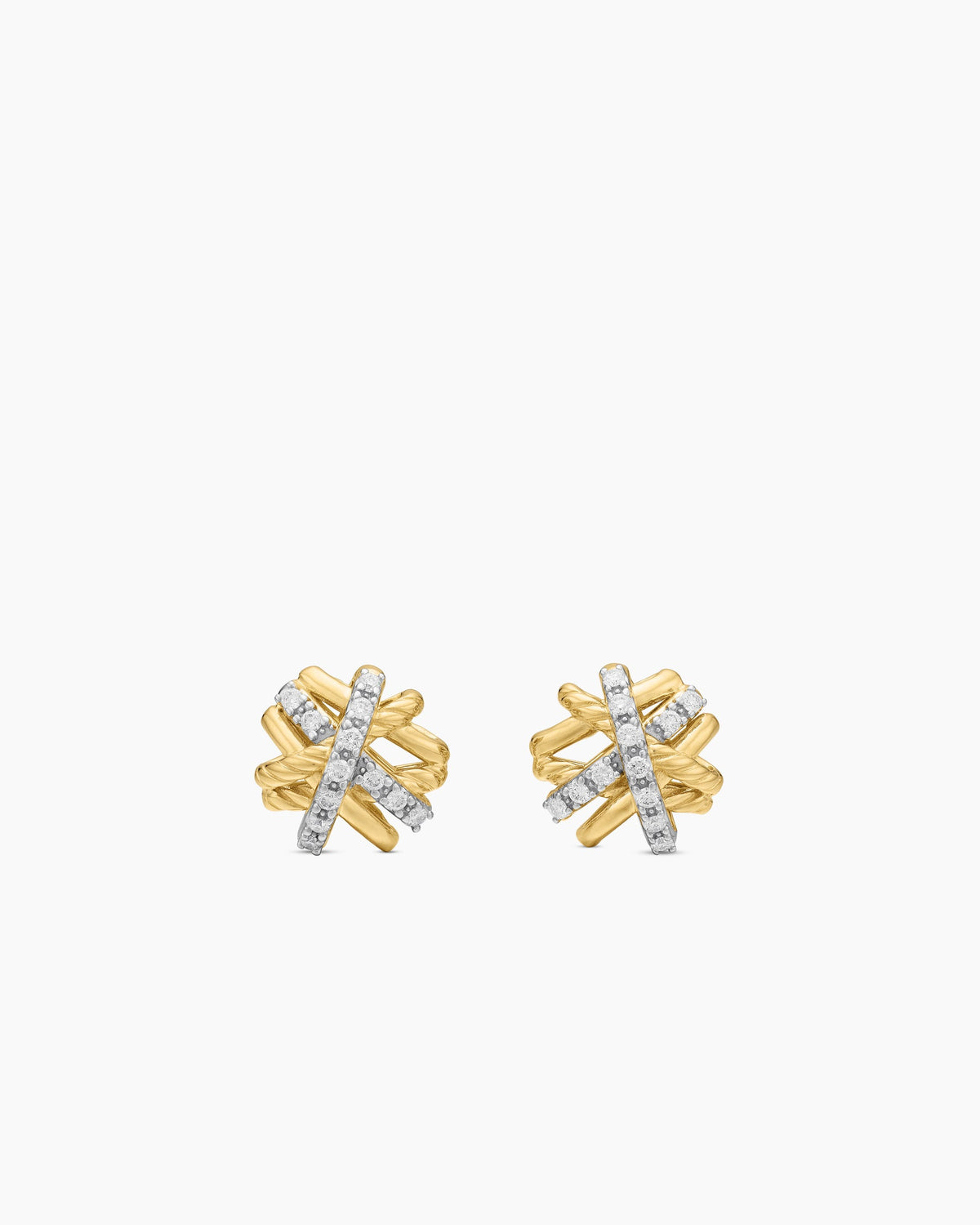 Crossover Stud Earrings in 18K Yellow Gold with Diamonds, 11mm