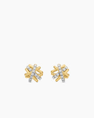 Crossover Stud Earrings in 18K Yellow Gold with Diamonds, 11mm