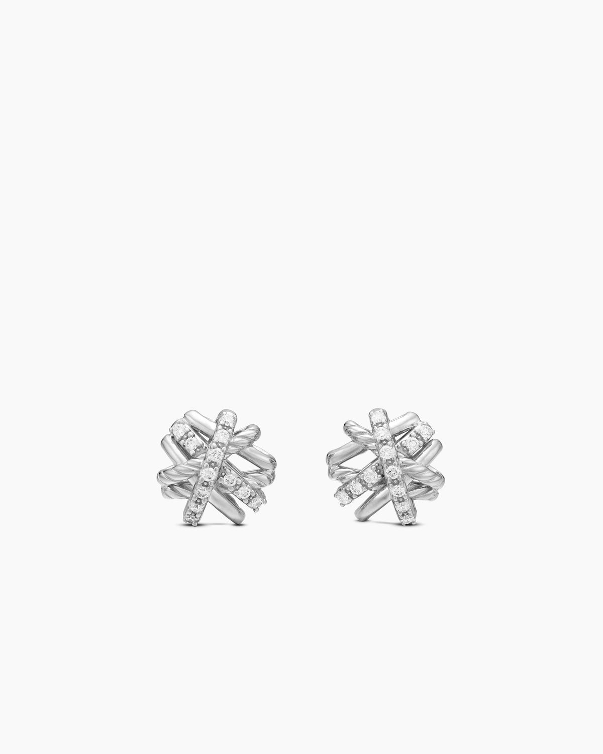 Crossover Stud Earrings in Sterling Silver with Diamonds, 11mm