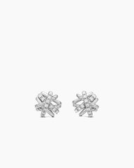 Crossover Stud Earrings in Sterling Silver with Diamonds, 11mm
