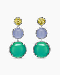 Chatelaine® Round Drop Earrings in Sterling Silver with Lagoon Orchid, Blue Chalcedony and Lemon Citrine, 47mm