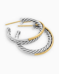 Crossover Hoop Earrings in Sterling Silver with 18K Yellow Gold, 26.5mm
