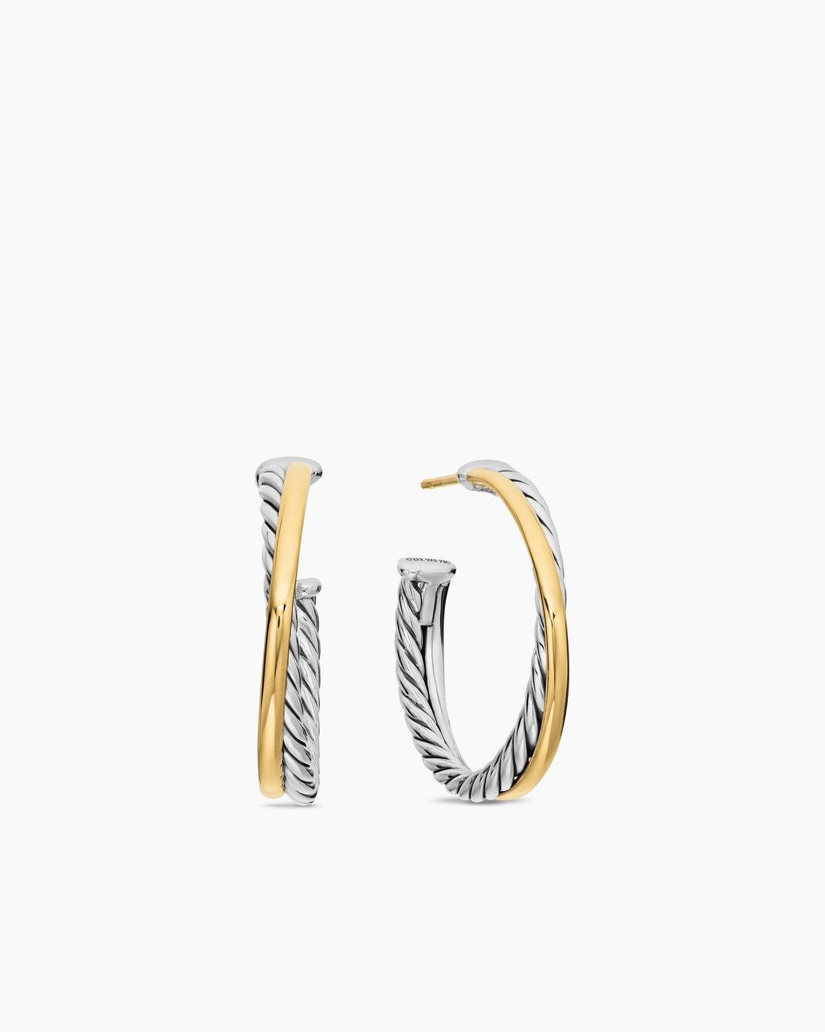 Crossover Hoop Earrings in Sterling Silver with 18K Yellow Gold, 26.5mm