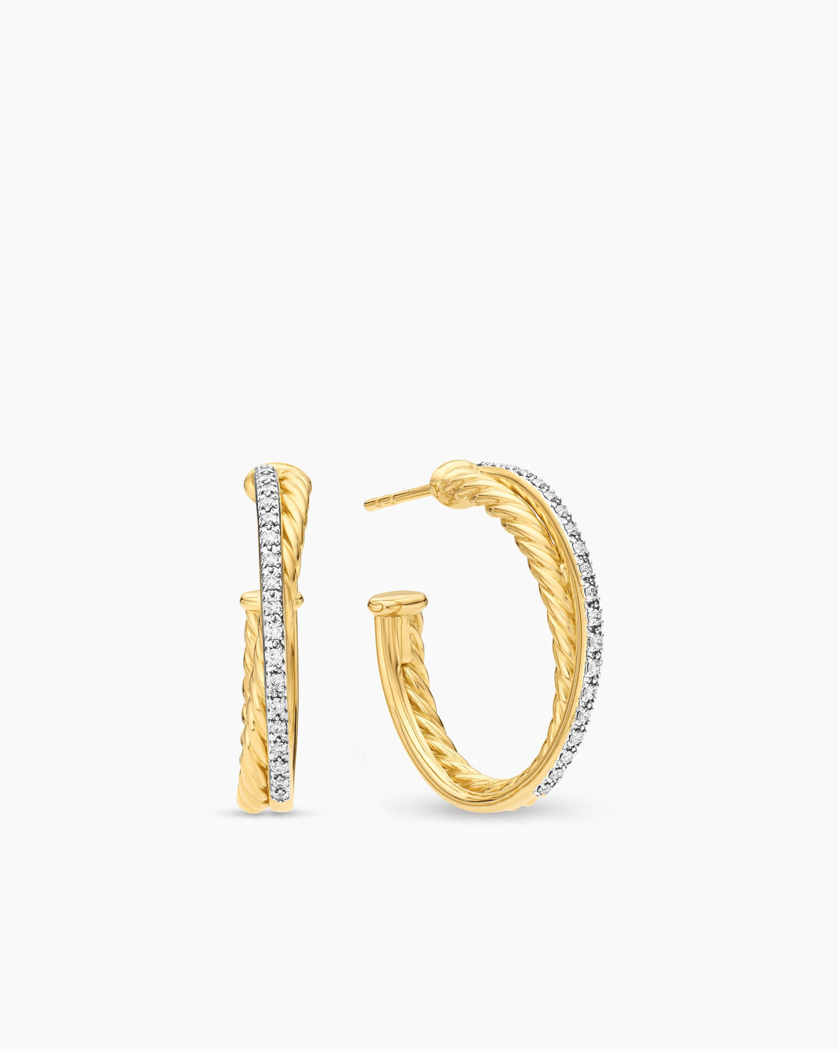 Crossover Hoop Earrings in 18K Yellow Gold with Diamonds, 26.5mm