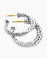 Crossover Hoop Earrings in Sterling Silver with Diamonds, 26.5mm