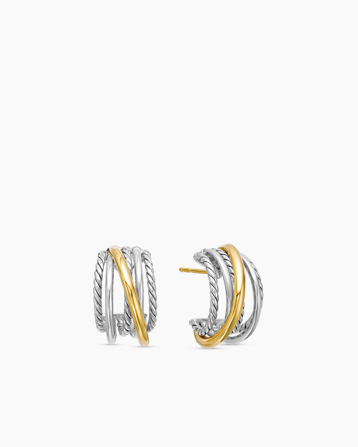 Crossover Shrimp Earrings in Sterling Silver with 18K Yellow Gold, 19.5mm