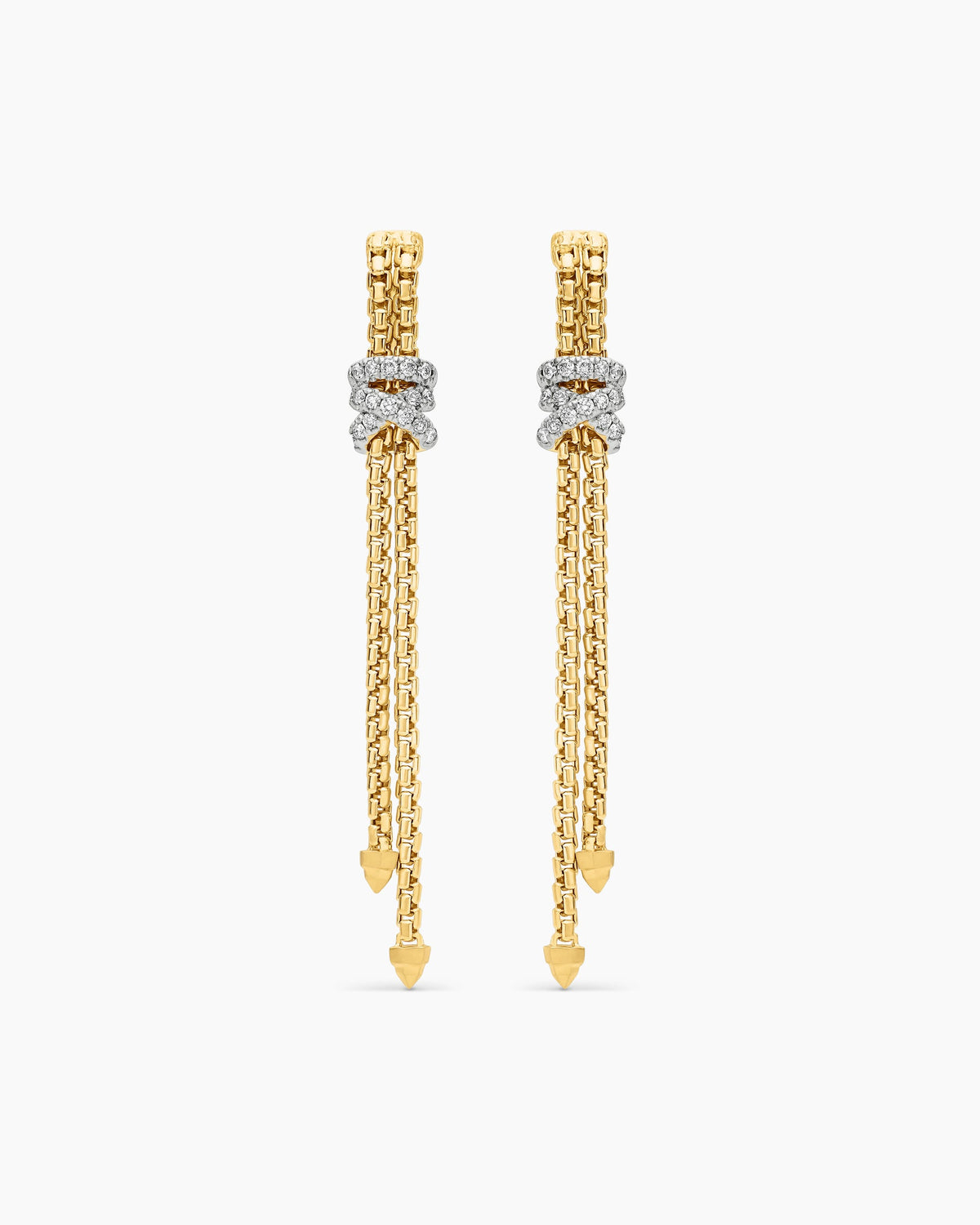 Helena Box Chain Drop Earrings in 18K Yellow Gold with Diamonds, 52.8mm