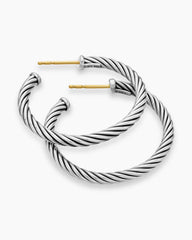 Cable Hoop Earrings in Sterling Silver, 1in