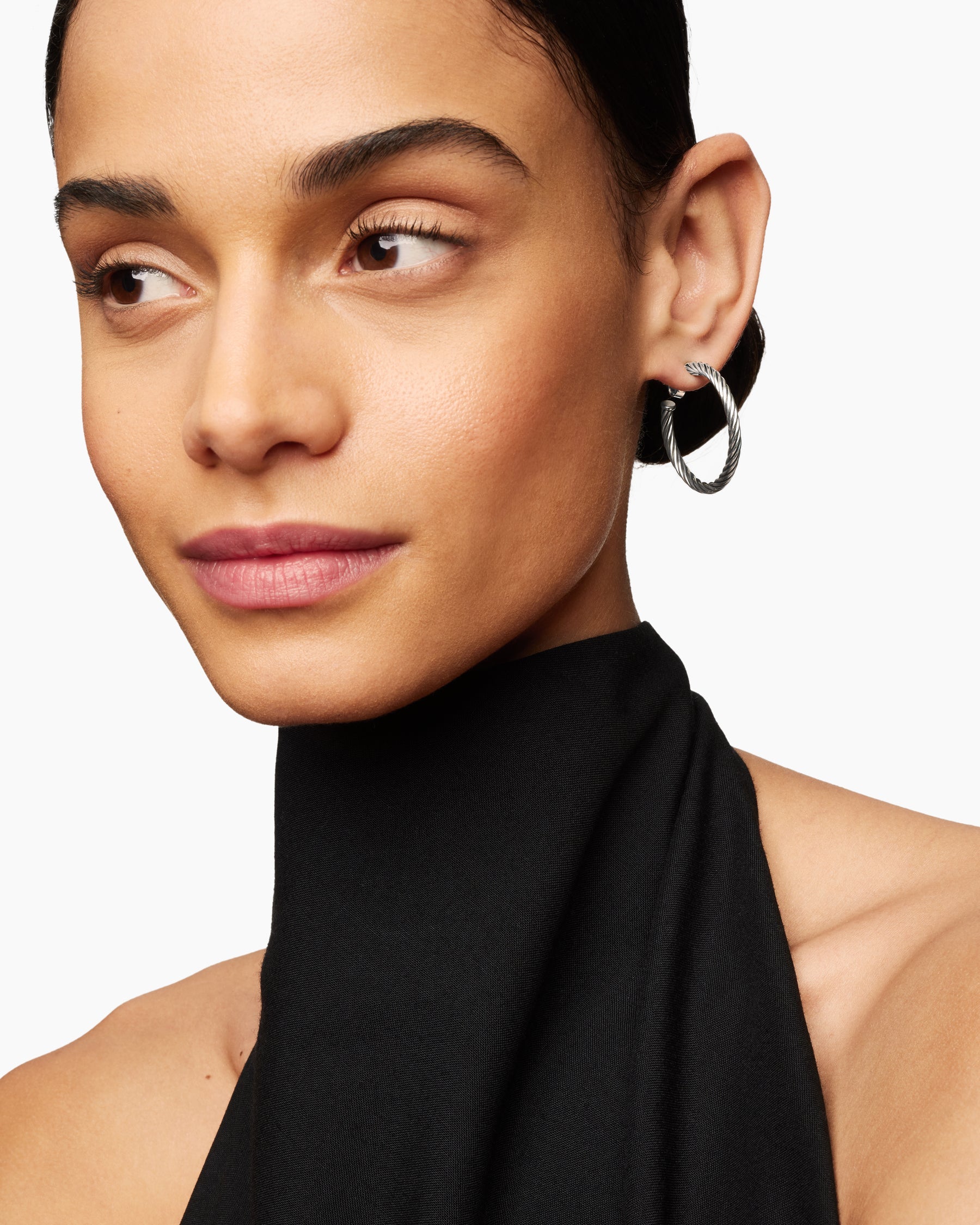 Cable Hoop Earrings in Sterling Silver, 1in