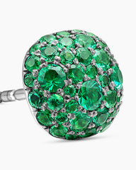 Cushion Stud Earrings in 18K White Gold with Pavé Emeralds, 8mm