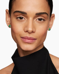 Cushion Stud Earrings in 18K White Gold with Pavé Emeralds, 8mm
