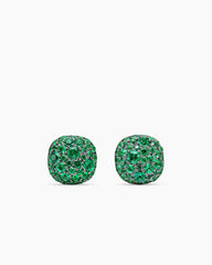 Cushion Stud Earrings in 18K White Gold with Pavé Emeralds, 8mm