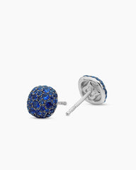 Cushion Stud Earrings in 18K White Gold with Pavé Sapphires, 8mm