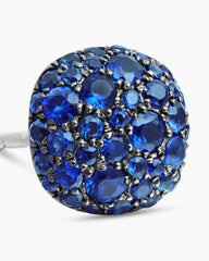 Cushion Stud Earrings in 18K White Gold with Pavé Sapphires, 8mm