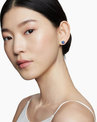 Cushion Stud Earrings in 18K White Gold with Pavé Sapphires, 8mm