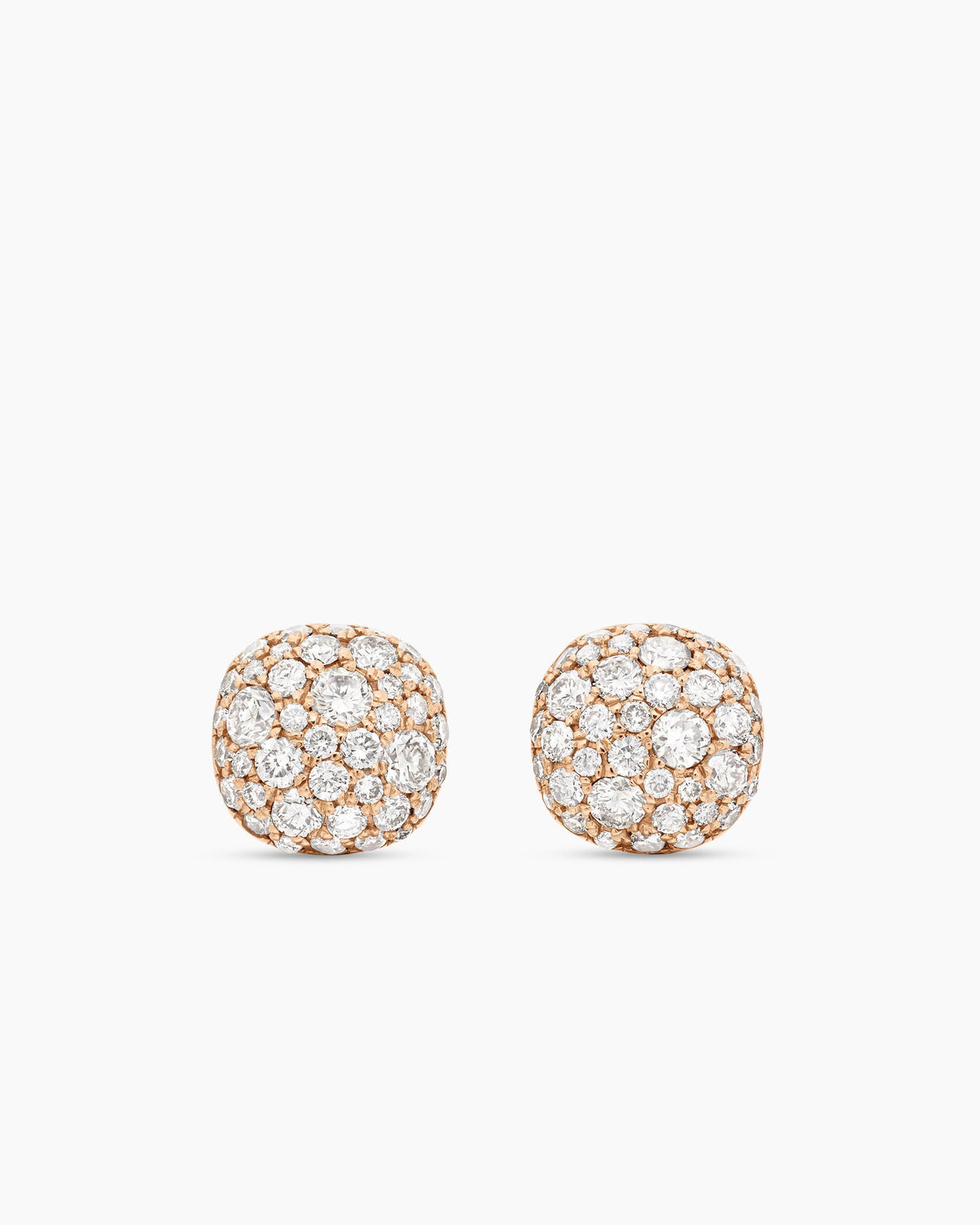 Cushion Stud Earrings in 18K Rose Gold with Cognac Diamonds, 8mm