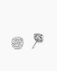 Cushion Stud Earrings in 18K White Gold with Diamonds, 8mm