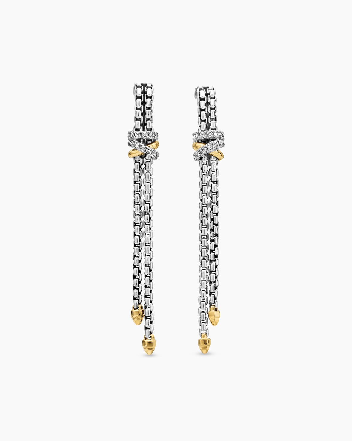 Helena Chain Drop Earrings in Sterling Silver with 18K Yellow Gold and Diamonds, 50.8mm