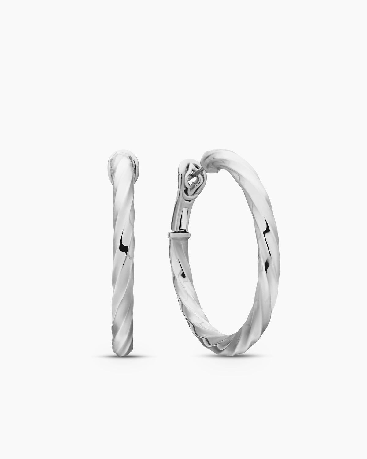 Cable Edge® Hoop Earrings in Sterling Silver, 1.5in