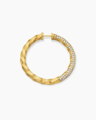 Cable Edge® Hoop Earrings in 18K Yellow Gold with Diamonds, 1.5in