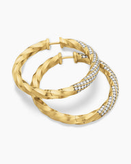 Cable Edge® Hoop Earrings in 18K Yellow Gold with Diamonds, 1.5in