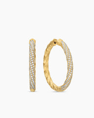 Cable Edge® Hoop Earrings in 18K Yellow Gold with Diamonds, 1.5in