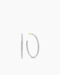 Pavé Hoop Earrings in Sterling Silver with Diamonds, 38mm