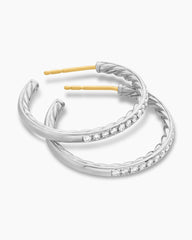 Pavé Hoop Earrings in Sterling Silver with Diamonds, 25.4mm