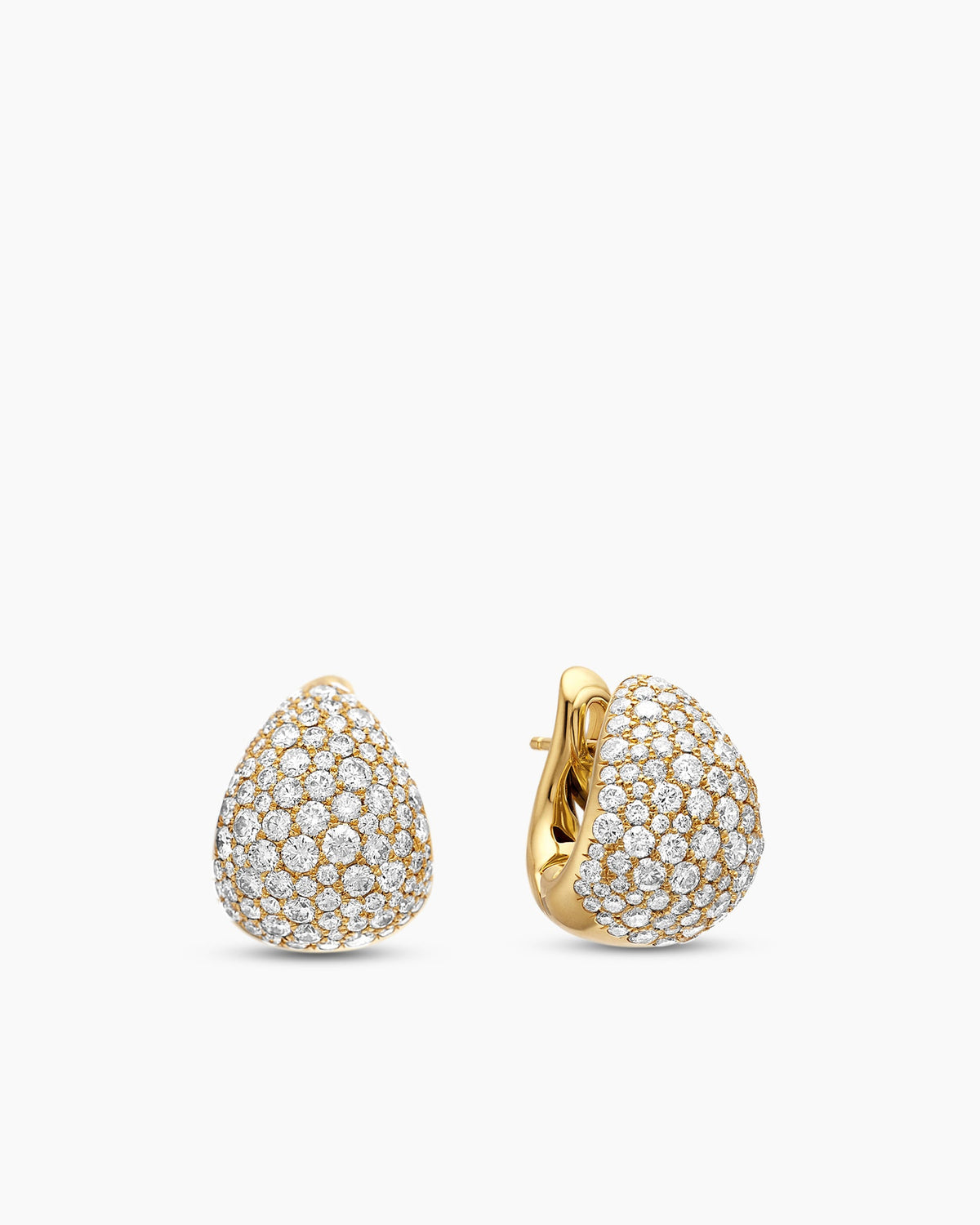 Pear Huggie Hoop Earrings in 18K Yellow Gold with Diamonds, 16mm