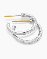 Pavé Hoop Earrings in Sterling Silver with Diamonds, 19mm