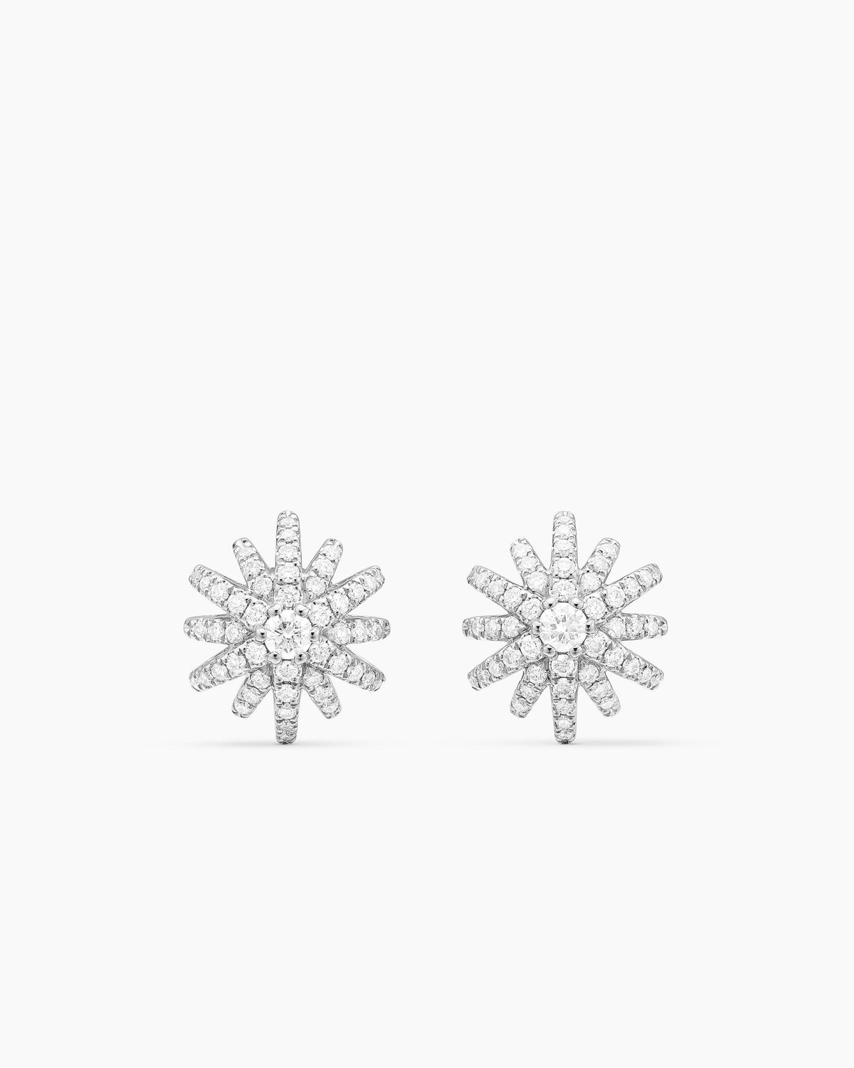 Starburst Stud Earrings in 18K White Gold with Diamonds, 11.7mm