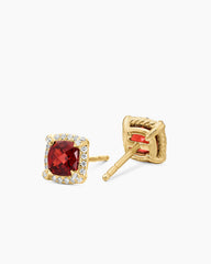 Petite Chatelaine® Pavé Bezel Stud Earrings in 18K Yellow Gold with Garnet and Diamonds, 5mm