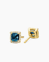 Petite Chatelaine® Pavé Bezel Stud Earrings in 18K Yellow Gold with Hampton Blue Topaz and Diamonds, 5mm