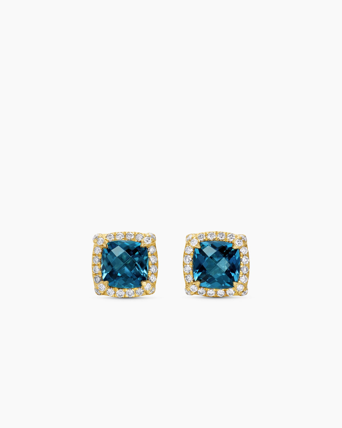 Petite Chatelaine® Pavé Bezel Stud Earrings in 18K Yellow Gold with Hampton Blue Topaz and Diamonds, 5mm