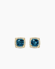 Petite Chatelaine® Pavé Bezel Stud Earrings in 18K Yellow Gold with Hampton Blue Topaz and Diamonds, 5mm
