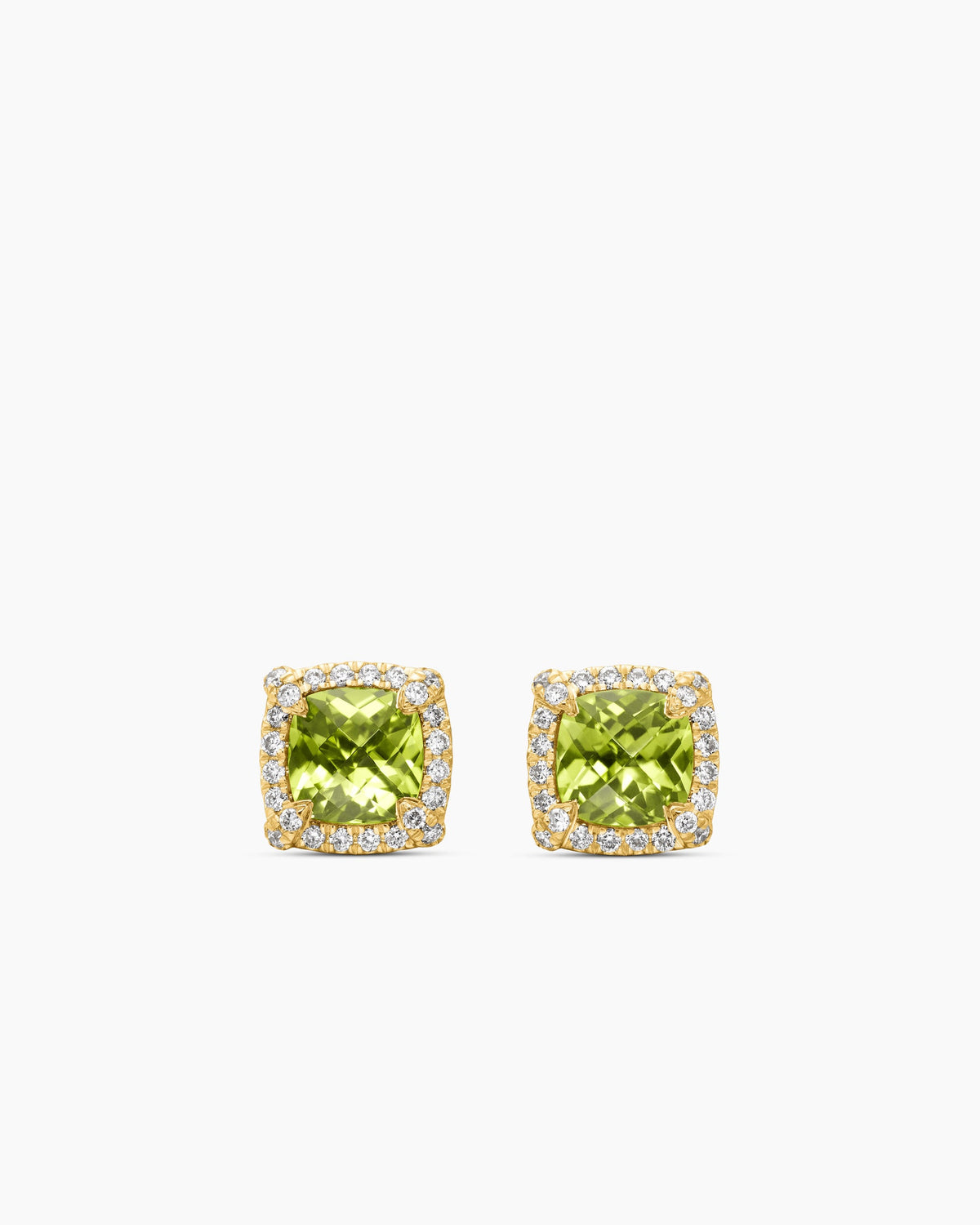 Petite Chatelaine® Pavé Bezel Stud Earrings in 18K Yellow Gold with Peridot and Diamonds, 5mm