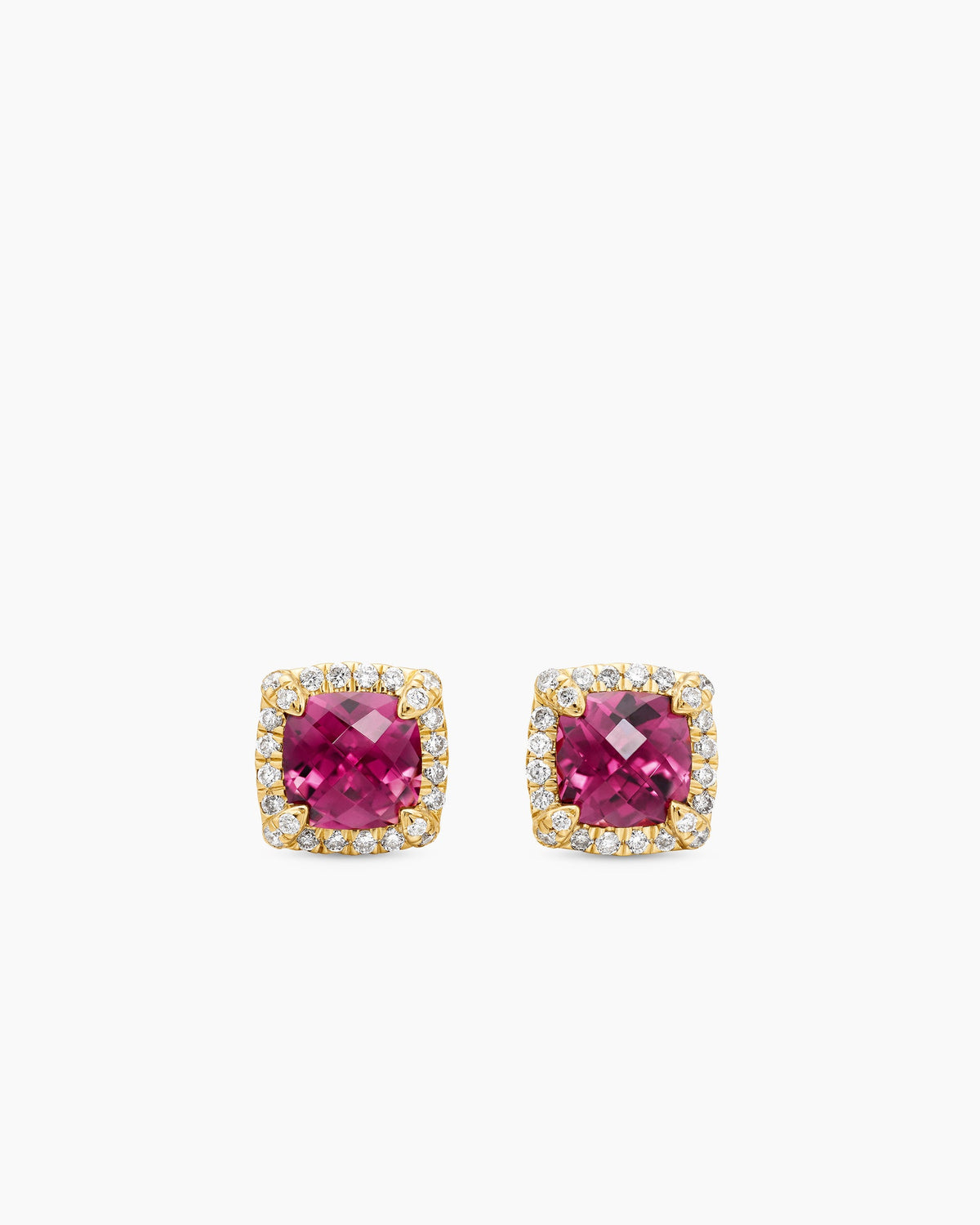 Petite Chatelaine® Pavé Bezel Stud Earrings in 18K Yellow Gold with Pink Tourmaline and Diamonds, 5mm