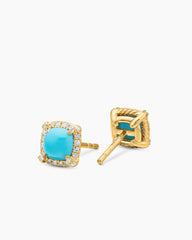 Petite Chatelaine® Pavé Bezel Stud Earrings in 18K Yellow Gold with Turquoise and Diamonds, 5mm