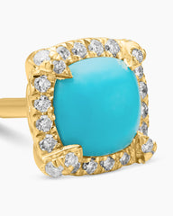 Petite Chatelaine® Pavé Bezel Stud Earrings in 18K Yellow Gold with Turquoise and Diamonds, 5mm