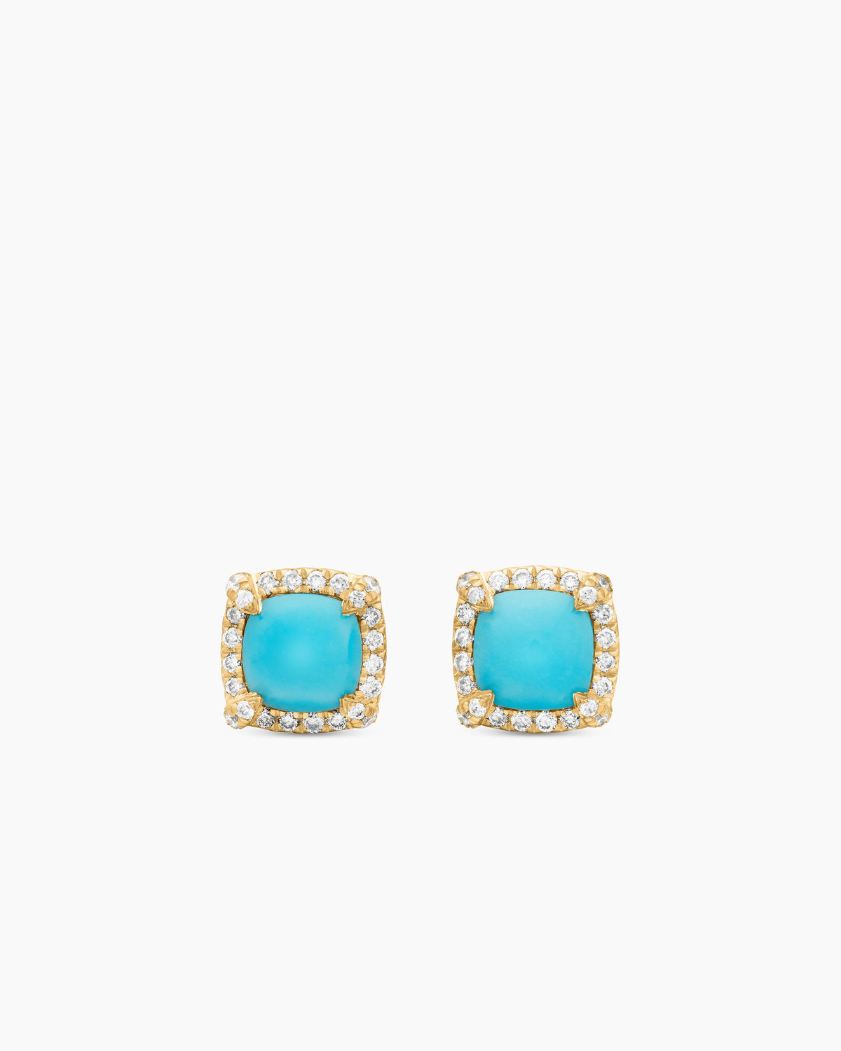 Petite Chatelaine® Pavé Bezel Stud Earrings in 18K Yellow Gold with Turquoise and Diamonds, 5mm