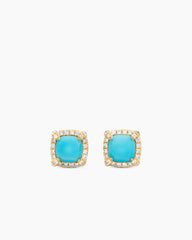 Petite Chatelaine® Pavé Bezel Stud Earrings in 18K Yellow Gold with Turquoise and Diamonds, 5mm